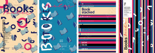 Books. Book-themed posters. Set of vector illustrations. Stylized stack of books. Background on the theme of learning or education. Postcard, poster or cover.