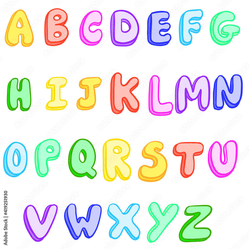 Bubble Colourful Hand Drawn Alphabet ABC Vector Illustration