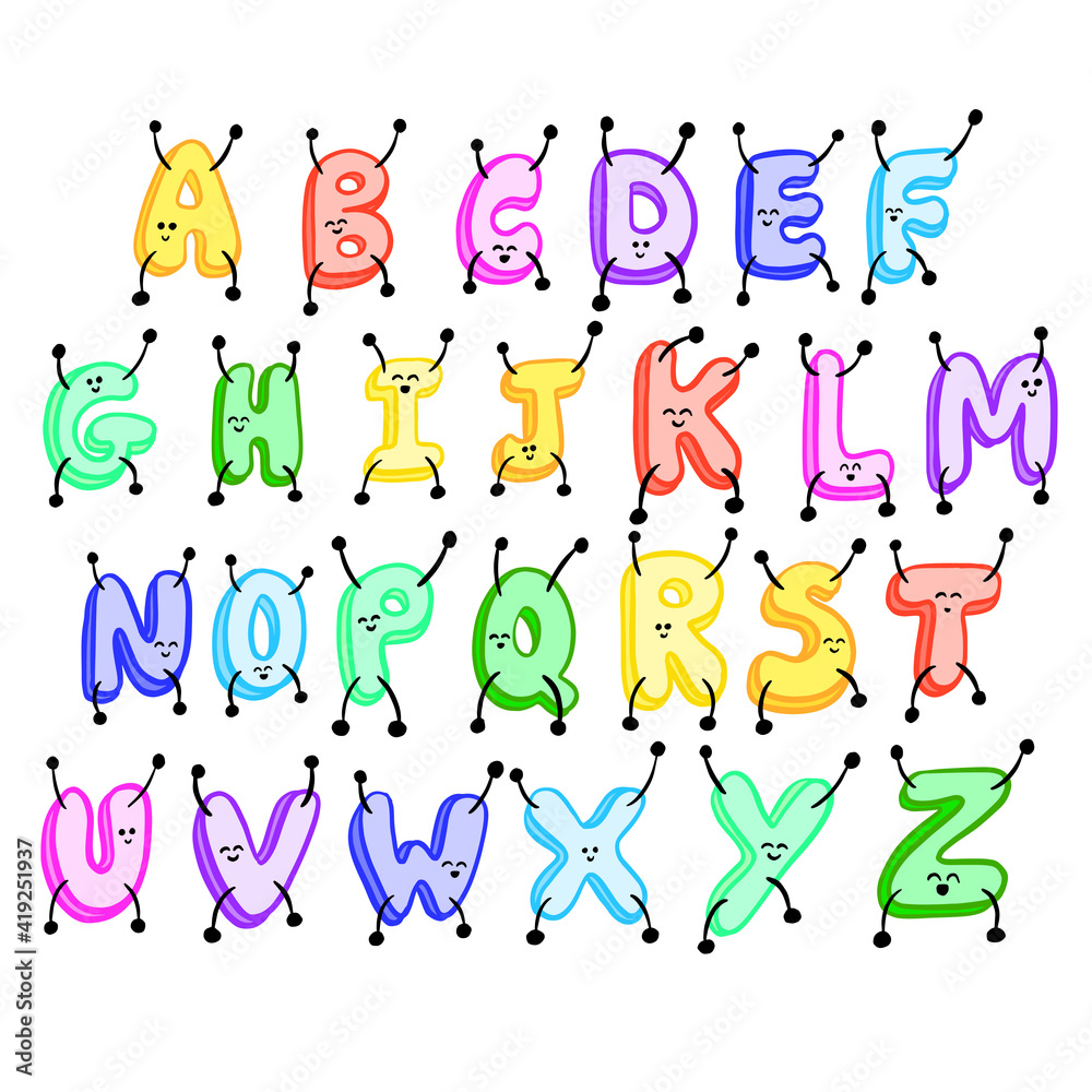 Cute Jumping Bubble Alphabet Characters ABC Vector Illustrations