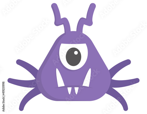 One eyed toothy monster. Fictional character in cartoon style