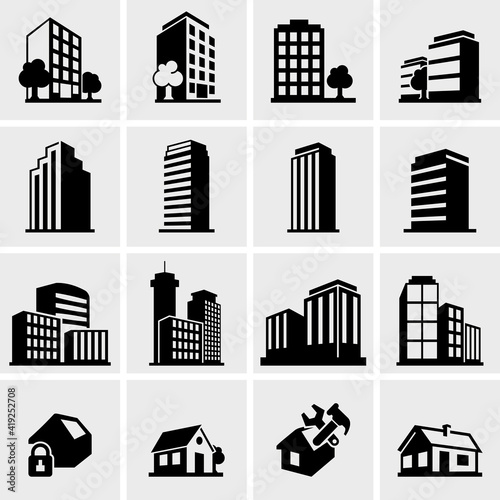 cityscape set of buldings. city landscape line vector illustration. Vector icon. photo