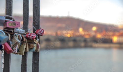Canvas Print love locks at Charles Bridge / Prague, Czech Republic