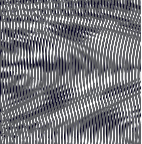 Calm monochrome futuristic moire background with wavy striped texture. Monochrome background saver for interior decor, wall panel, mobile apps, business card, image of blog. 