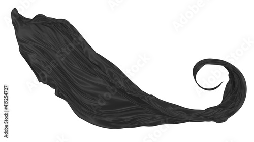 Beautiful flowing fabric of black wavy silk or satin. 3d rendering image.