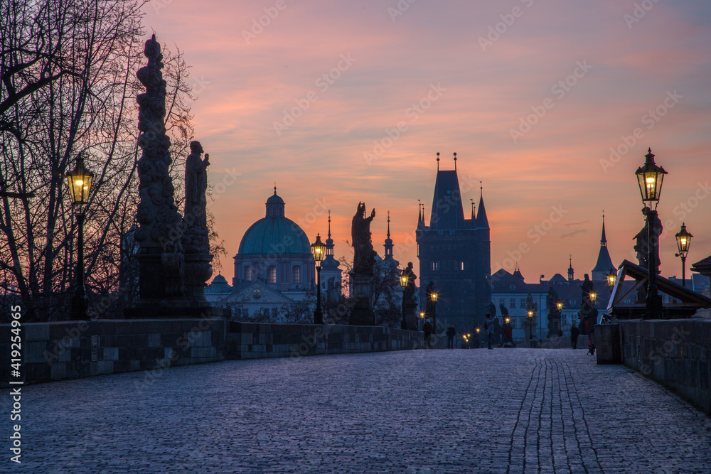 city at sunrise / Charles Bridge, Prague, Czech Republic