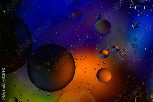 Abstract colorful Background Oil in Water surface with Bubbles. macro shot close-up