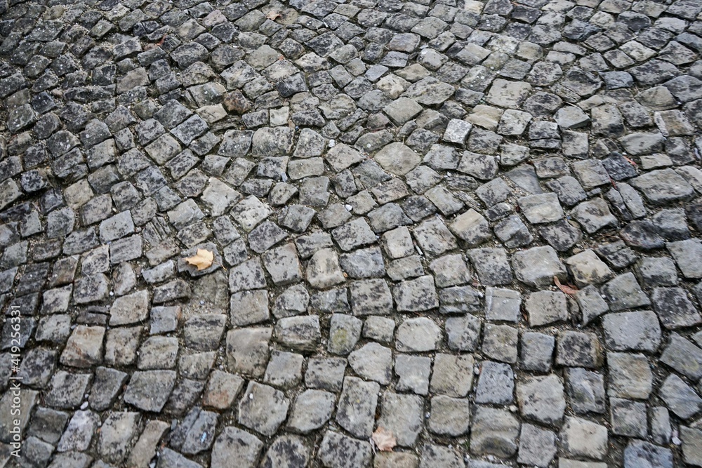 Porphyry cubes used for paving a city street