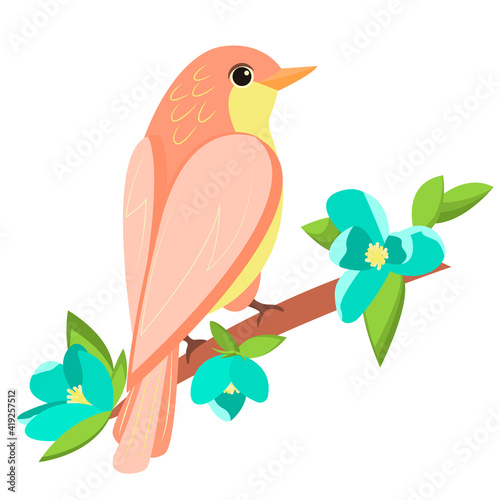 Beautiful vector illustration with hand drawn birds, japanese flowers, tree, spring wallpaper, branches. Perfect for wallpapers, web page backgrounds, surface textures, textile.