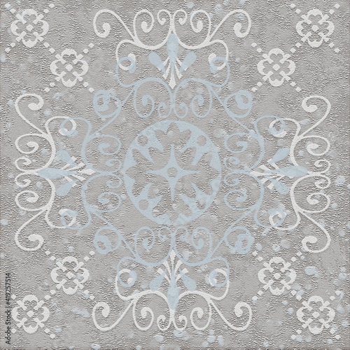 Art vintage modern and trendy chic elegance print or weave pattern design for carpet, rug. The colors are blue and beige. Oramental elements. photo