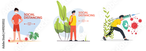 Social distancing, keep distance in public society people to protect from COVID-19 coronavirus outbreak spreading concept