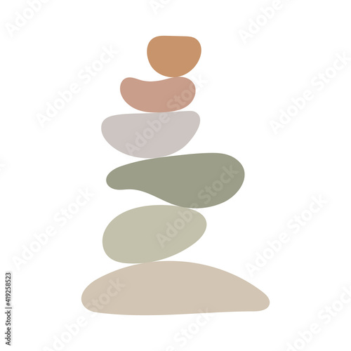 Zen stones simple abstract vector illustration in flat style, relax, meditation and yoga concept, boho colors stone pyramid for making banners, posters, cards, prints, wall art