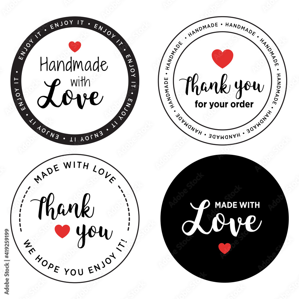 handmade with love - thank you order set of stickers