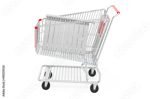 Shopping cart with heating radiator, 3D rendering