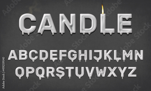 White candle alphabet with wax effect and dripping letters isolated on grey background  3D rendering  textured font design  creative uppercase typography for poster  banner  invitation