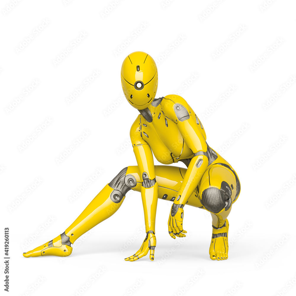 gynoid is the super fembot on action in white background_ gynoid is the super fembot on action in white background_