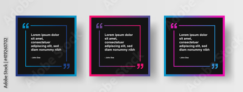 Set of Social Media Post Design Template for Quotes. Modern Social Post or Square Banner with Creative Abstract Gradient Background and Quote Border