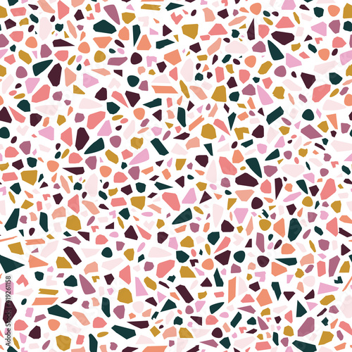 Colorful Italian Terrazzo Seamless Pattern. Venetian Marble Flooring Texture Vector Background.