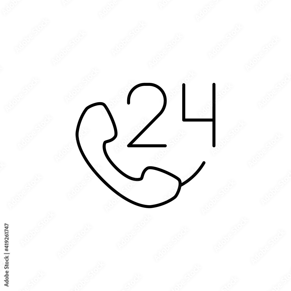 24 Hours service shopping icon in flat black line style, isolated on white background 24 Hours service shopping icon in flat black line style, isolated on white background