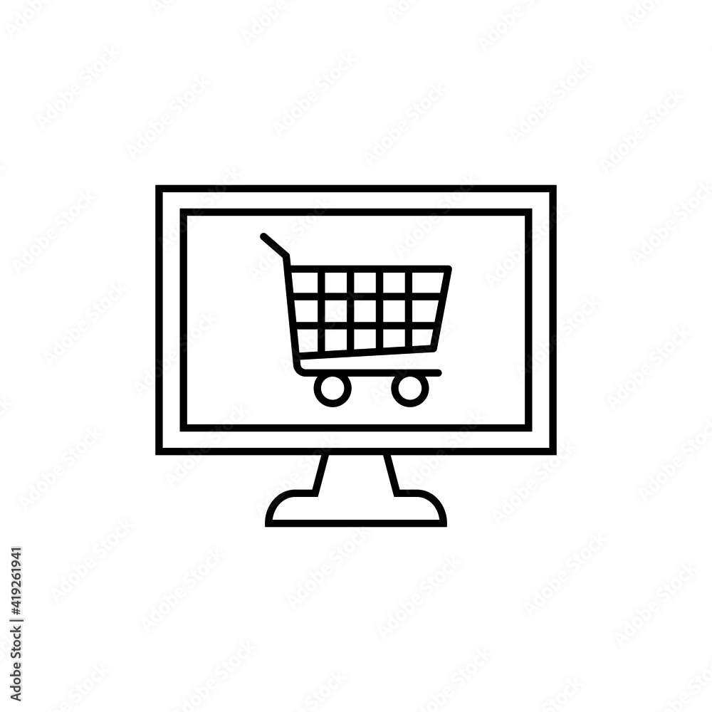 computer ecommers icon in flat black line style, isolated on white background computer ecommers icon in flat black line style, isolated on white background