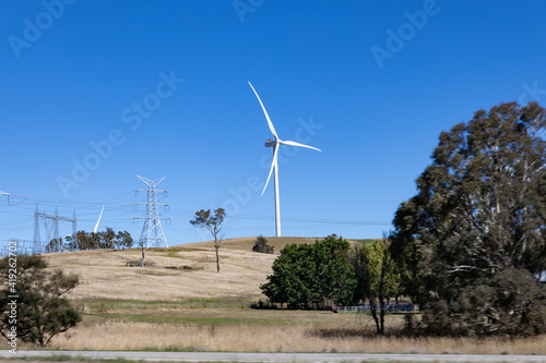 Photography Electricity generating windmill Farms Hume Highway NSW Australia taken from movi