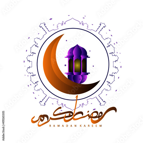 ramadan kareem with arabic text is mean muslim event, vector template, background or poster
