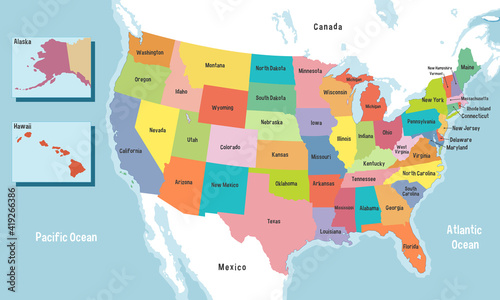 United States of America map with states names