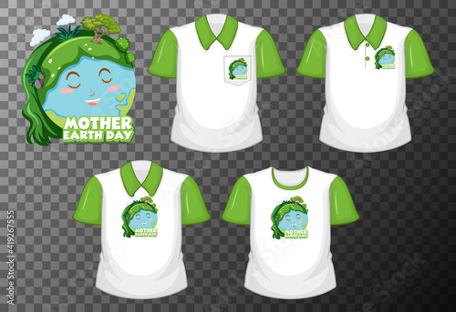 Mother earth day with set of different shirts isolated on transparent background