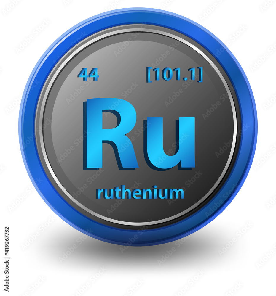 Ruthenium chemical element. Chemical symbol with atomic number and atomic mass.