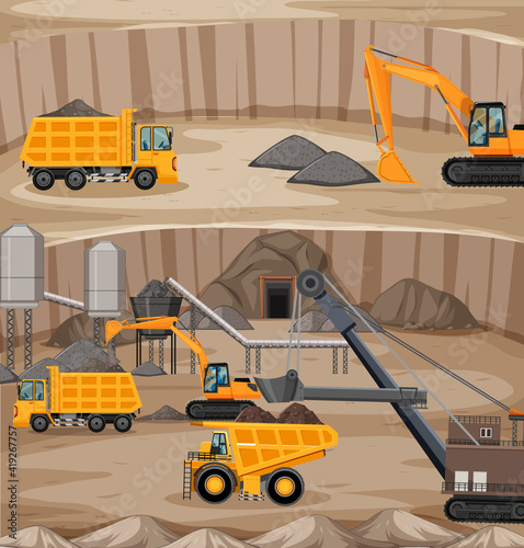 Landscape of coal mining scene at sunset time