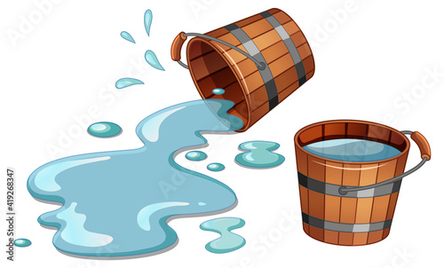 Wooden bucket with water isolated on white background