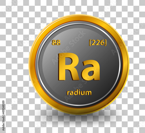 Radium chemical element. Chemical symbol with atomic number and atomic mass.