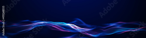 Futuristic point wave. Abstract background with a dynamic wave.Connecting background. Abstract wave. Artificial intelligence. Big data technology 3d rendering
