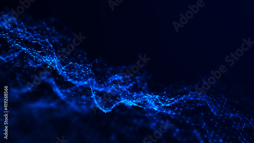 Network connecting triangles background with dots and lines. Futuristic polygonal background. Artificial intelligence. Big data technology .3d rendering.