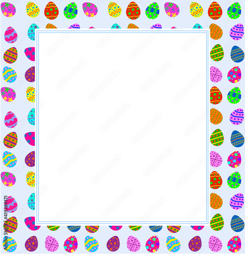 Background illustration of a frame of colorful decorated Easter eggs