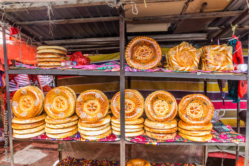 Naan bread stall at the bazaar in Osh, Kyrgyzstan photo