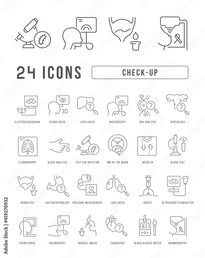 Set of linear icons of Check-Up