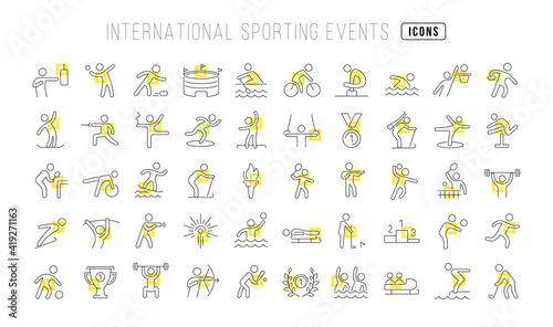 Set of linear icons of International Sporting Events