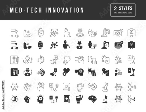 Set of simple icons of Med-Tech Innovation