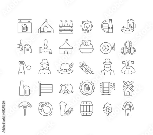 Set of linear icons of Oktoberfest