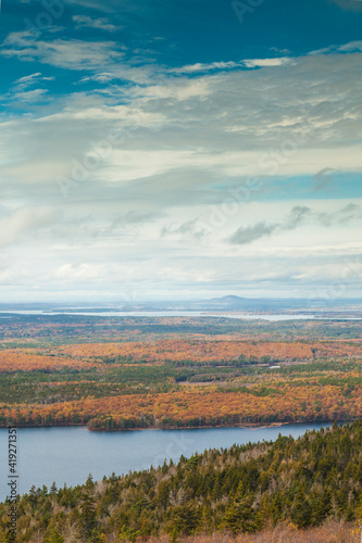 USA  Maine  Mt. Desert Island. Acadia National Park  Cadillac Mountain  elevated view looking west.