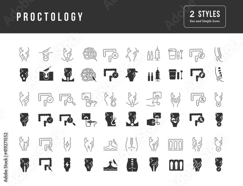 Set of simple icons of Proctology