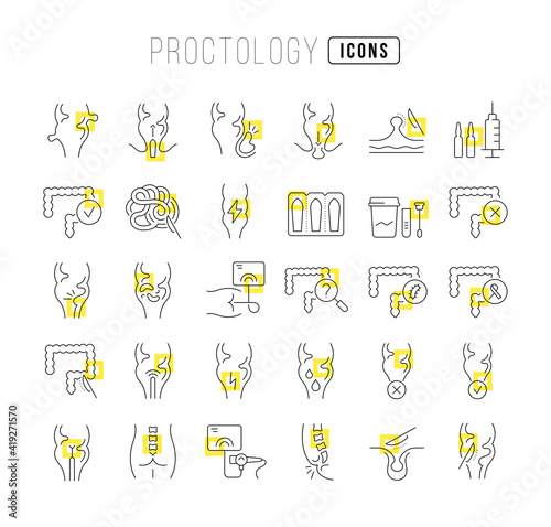 Set of linear icons of Proctology