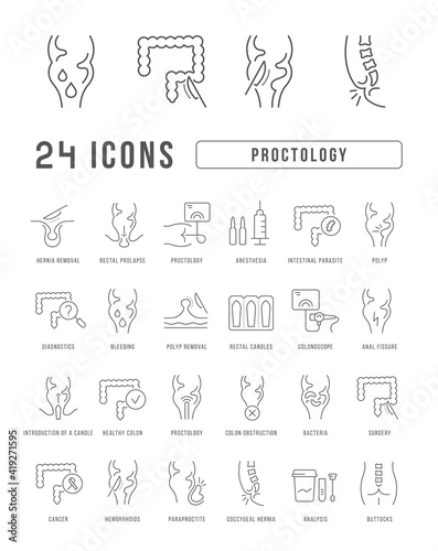 Set of linear icons of Proctology