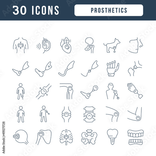 Set of linear icons of Prosthetics