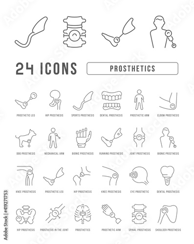 Set of linear icons of Prosthetics