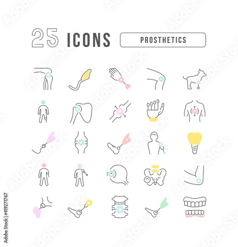 Set of linear icons of Prosthetics
