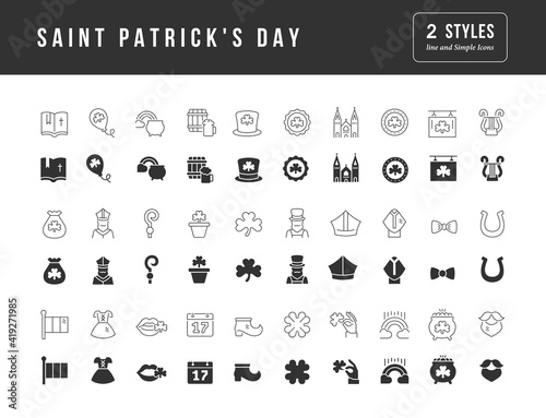 Set of simple icons of Saint Patrick's Day