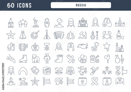 Set of linear icons of Russia