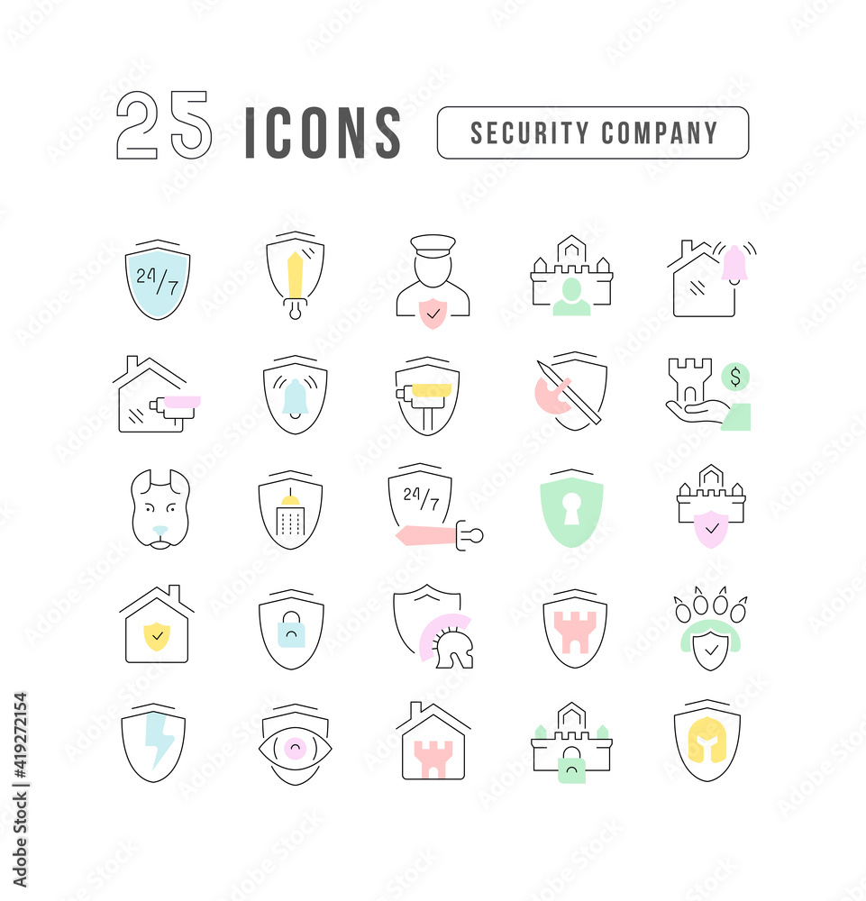 Set of linear icons of Security Company