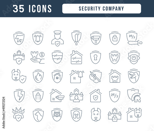 Set of linear icons of Security Company